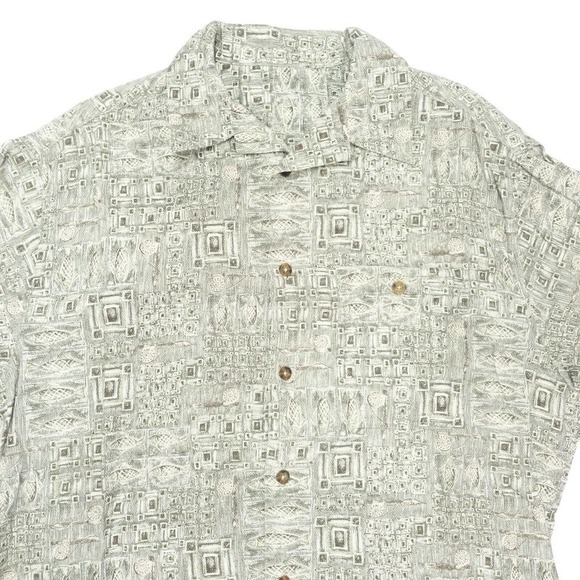 Woolrich Button-Up Shirt Men's Size Large Gray Short Sleeve Geometric Collared - Picture 2 of 7